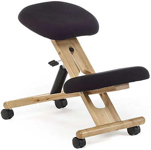 duehome - Silla de Oficina Ergonomica, silla de Escritorio, color Negro y Madera de haya, Medidas: 46 cm (Ancho) x 68 cm (Fondo) x 52-62 cm (Alto)