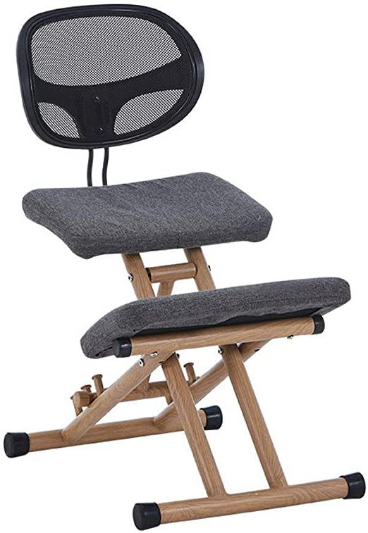 BH Sillas de Rodillas Silla ergonómica de Postura de Rodillas para Oficina con Respaldo Altura de Madera Ajustable (Color: Gris)