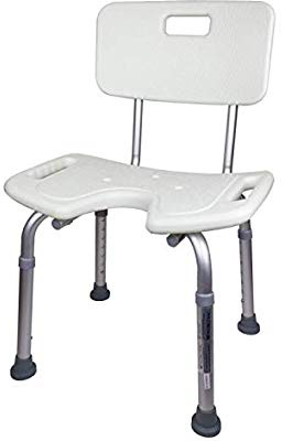 Mobiclinic, Marisma, Silla o taburete de baño, de ducha, ortopédica, altura regulable, respaldo, asiento en U, conteras antideslizantes