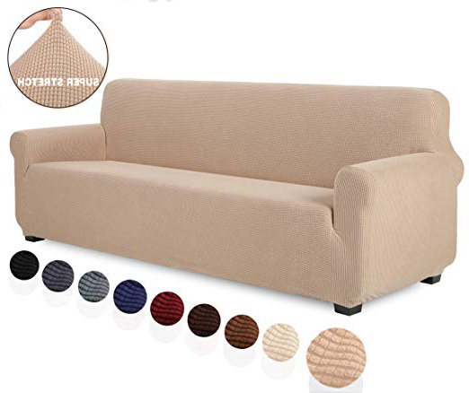 TIANSHU Funda de sofá 4 plazas Tejido Jacquard de poliéster y Elastano Fundas de sofá Suaves duraderas(4 plazas,Arena )