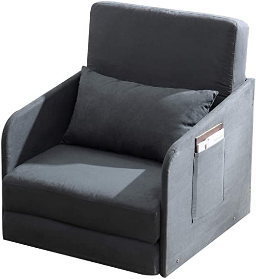 HOMCOM Sofá Cama Individual con Apoyabrazos para Salón Estudio Dormitorio Bolsillos en 2 Lados con 1 Almohada Carga 150kg 70x74×78cm Gris