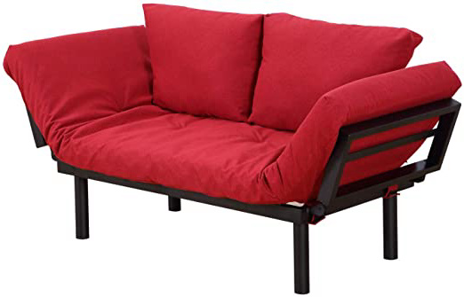 HOMCOM Sofá Cama con Apoyabrazos Reclinable de 5 Niveles Ajustables para Salón con 2 Almohadas Carga 300kg Color Rojo 166x70x80cm