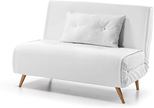 Kave Home - Sofá Cama Clic clac de 2 plazas Tupana en Piel sintética Blanca con Patas de Madera de Haya