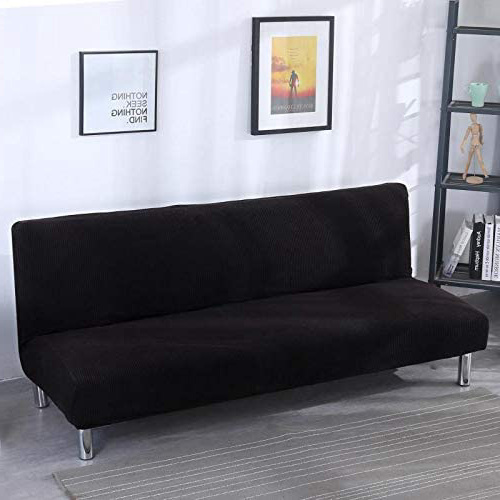 Sofá Cama Plegable de Color Liso con Todo Incluido, Trompeta de 120-150 cm con Negro Negro,Funda elástica para sofá de 1 2 3 plazas, Cubierta Antideslizante en Tejido elástico Extensible, Protector d