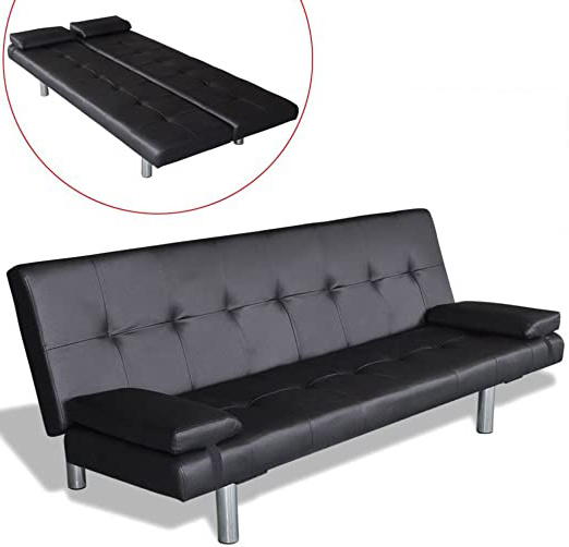 vidaXL Sofá Cama Reclinable Cojines Madera Cuero Sintético Sillón para Dormir
