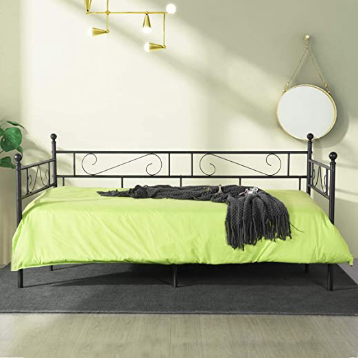 LiePu Sofá Cama Metálica Diván Cama para Dormitorio Salón Cuarto de Invitados,Adecuado para Colchón de 90 * 190 cm,Negro