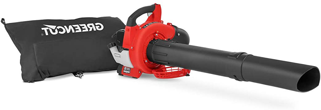 GREENCUT EBV260X - Soplador aspirador de hojas de gasolina de 26cc y velocidad máx 225km/h con bolsa recogida de 35L, Incluye 2 tubos para el Aspirado
