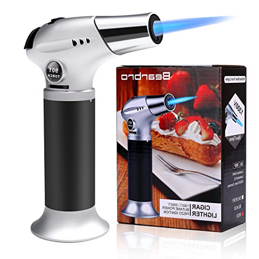 Bearbro Antorcha de Cocina, Soplete De Cocina Profesional ,Cocina Soplete con Llama Ajustable y Cerradura de Seguridad para Postres, DIY, Comida, Barbacoa, Cámping, BBQ (Negro)