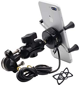 Kriogor Aluminio Moto Soporte de Montaje con 2.1A Cargador USB Toma para Teléfono Móvil DE 3.5 a 6 Pulgadas, GPS