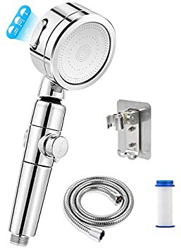 Alcachofa Ducha con Manguera, Zorara Cabezal de Ducha con 1.5m Manguera y Soporte, Telefono Ducha con Botón de Parada, Alcachofa de Ducha Alta Presion, Ducha de Mano 3 Modos Ahorro de Agua para Spa