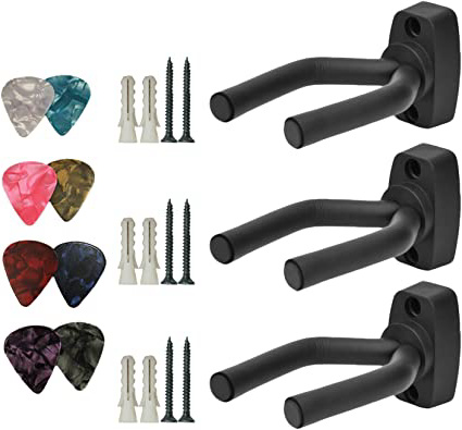 3 perchas para guitarra, soporte de pared, soporte para guitarra acústica, ukelele, bajo, mandolina banjo, soporte de pared, ganchos negros (3+8)
