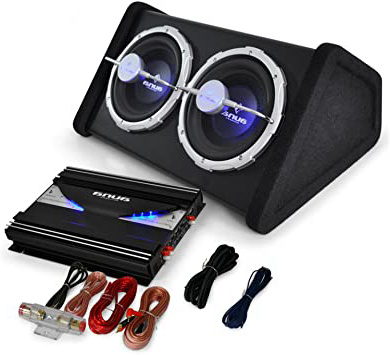 Auna Black Line 140 Equipo de Sonido HiFi para Coche (Amplificador 4 Canales 2800W, 2X subwoofer 10" 1600W, Set Cables)