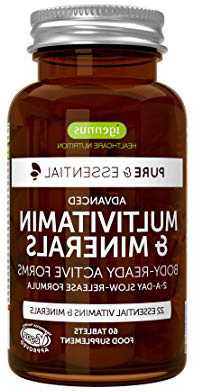Complejo Multivitamínico Pure & Essential, 22 vitaminas y minerales en forma activa y cuidadosamente seleccionados, para hombres, mujeres y niños a partir de 7 años, vegano, 60 comprimidos