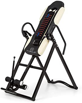 Klarfit Ease Delux - Tabla de inversión, Estiramiento 3 Niveles, Alivia Dolores, Plegable, Masaje, Máx. 136 kg, Alturas 1,54-1,98 m, Acolchado Negro