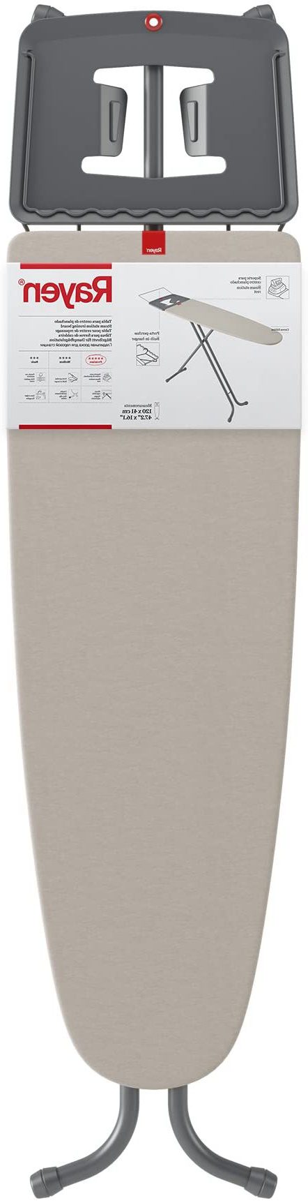 Rayen 6141.01 Planchado | Tabla con Soporte para la Plancha y Porta-Perchas | Medidas: 120 x 41 cm | Gama Premium, Metal, Gris y Beige, 120 x 41