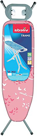 Vileda Smart - Tabla de planchar con sistema de seguridad Click Stop, ideal para espacios reducidos, Rosa, altura ajustable hasta 95 cm, dimensiones: 132 x 40 cm