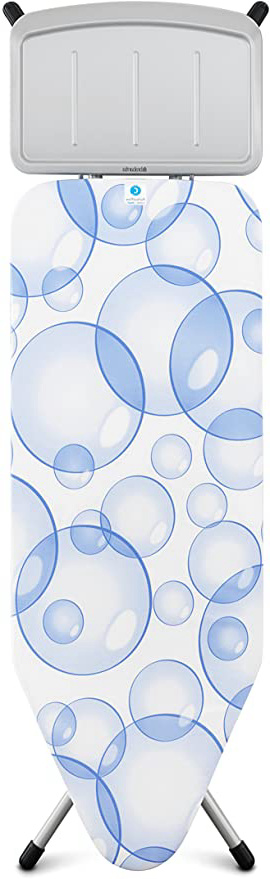 Brabantia 101229 - Mesa de planchar, Soporte sólido para unidades de vapor, Estructura Gris, Multicolor (Bubbles), 124 x 45 cm