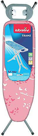 Vileda Smart - Tabla de planchar con sistema de seguridad Click Stop, ideal para espacios reducidos, Rosa, altura ajustable hasta 95 cm, dimensiones: 114 x 34 cm