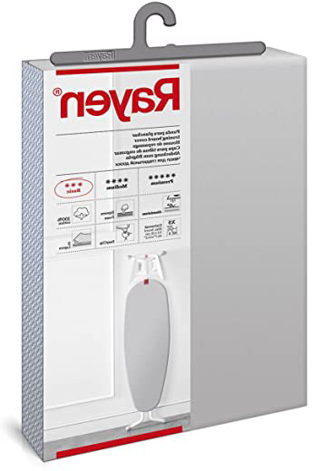 Rayen - Funda para tabla de planchar para tablas pequeñas (funda de planchar fácil de colocar con sistema EasyClip), 2 capas: Espuma y tejido 100% algodón. Funda con recubrimiento de aluminio. Gama Basic. 115x38 cm, Gris Claro Metalizado