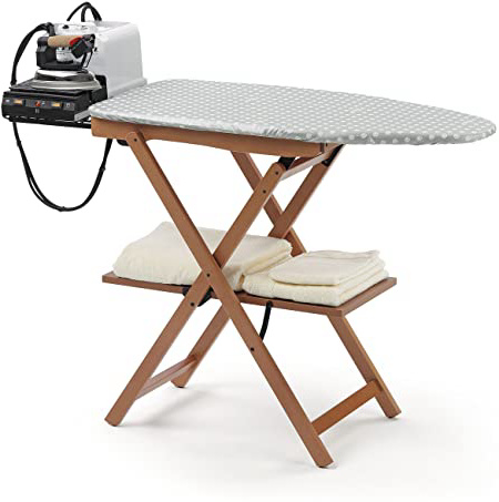Arredamenti Italia Tabla de planchar ASTIR en madera de haya maciza - Plegable - Color: madera de cerezo , marrón, haya, textil
