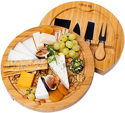 BlauKe Tabla de Quesos y Cuchillos de Madera de Bambú - Tabla para Cortar Queso con Estilo