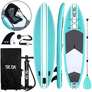 Tabla Hinchable de Paddle Surf + SUP Paddle Remo de Ajustable | Bomba | Mochila | Aleta Central Desprendible | Kit de Reparación | Asiento de Kayak y Surf Leash(300*83*15cm Grosor, Carga Hasta: 350kg)