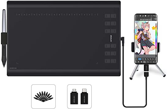 HUION H1060P Tableta gráfica con área de Trabajo de 10 x 6.25 Pulgadas con una Mejora Soporte de lápiz óptico sin batería Enseñanza y Trabajo en línea, y Uso de conferencias Web