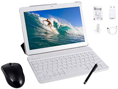 Tableta Android Completa con Pantalla HD IPS de 10.0 Pulgadas, Android 7.0 Pad 3G con 2 Ranuras para Tarjetas SIM, Quad-Core, 1.3 GHz, 4GB + 64GB, Bluetooth, WiFi, GPS, cámara Dual, Blanco