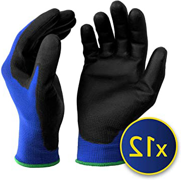 S&R 12 Guantes de Trabajo en fibra de Nylon con recubrimiento de PU - 12 pares. Talla L/9