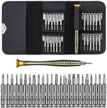 Mini Destornilladores, Juego Destornilladores de Precisión Set 25 en 1 Multiuso Kit de Herramientas de Reparación con Estuche de Cuero para Smartphone, PC, Talleres Electrónicos, Destornillador Gafas