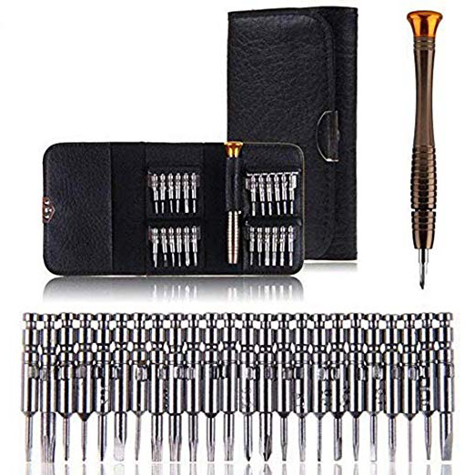25 en 1 Juego de Mini Destornilladores de Precisión, Vakki Multiuso Kit de Herramientas de Reparación con Estuche de Cuero para Smartphone, Computadoras, PC, Talleres Electrónicos, Reparación de Gafas