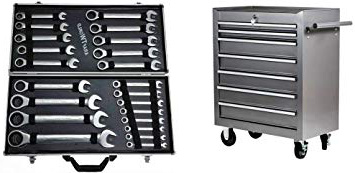 CARRO HERRAMIENTAS MOVIL TALLER PROFESIONAL 7 CAJONES CON SOLDADORA MIG 100 CON ASA Y RUEDAS O MALETA LLAVES FIJAS 22 PIEZAS (CARRO + MALETA 22 PIEZAS FIJAS)