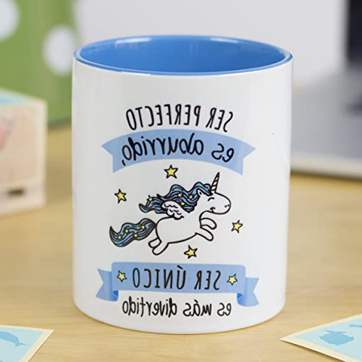 La Mente es Maravillosa - Taza con Frase y dibujo. Regalo original y gracioso (Ser perfecto es aburrido, ser único es más divertido) Taza Diseño Unicornio