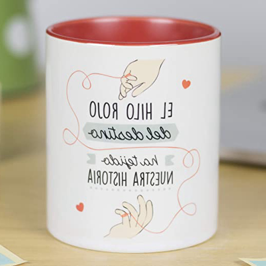 La Mente es Maravillosa - Taza con frase de amor y dibujo romántico (El hilo rojo del destino ha tejido nuestra história) Regalo para San Valentín