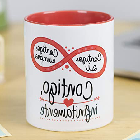 La mente es Maravillosa - Taza con Frase de Amor y Dibujo romántico (Contigo si, contigo Siempre, contigo infinitamente) Regalo para San Valentín