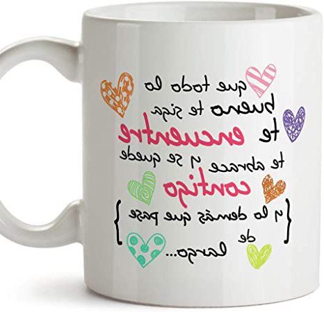 MUGFFINS Taza Original de Desayuno para Regalar a Amigas Amigos y Seres Queridos - Que Todo lo Bueno te SIGA te encuentre y te abrace - 350 ml - Tazas con Frases motivacionales