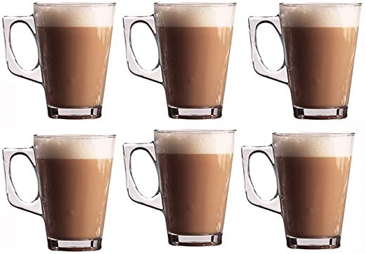 Invero® - Juego de 6 tazas altas transparentes de 240 ml, perfectas para té, café, moca, chocolate caliente, capuchino, expreso y otras bebidas calientes