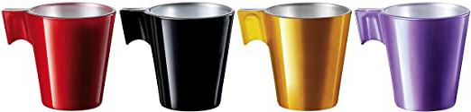 Luminarc Set 4 Tazas 8 cl Colores Surtidos Flashy Expresso (Coffe, Rosa, Mint y Caramelo). Resistentes a choques mecánicos y térmicos, Multicolor, 1.13 cm, 4 Unidades