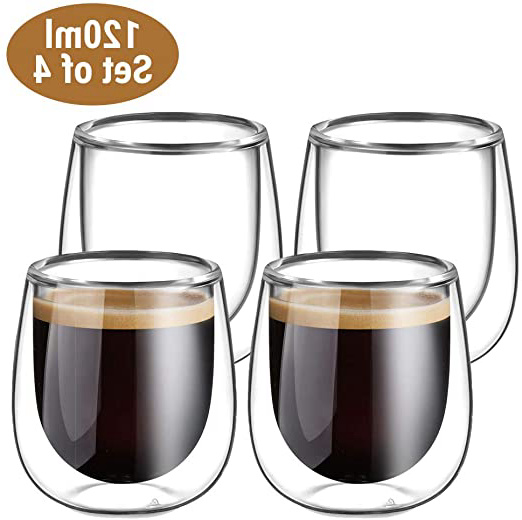 Glastal Taza de Cristal café expreso, Transparente, 120ML, Juego de 4 Piezas