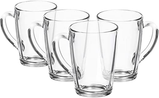 com-four® Vaso de té 4x - Vasos de vidrio con mango - Ideal para té, cacao, café y capuchino (04 piezas - 315ml)