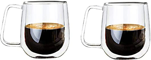 Vicloon Cristal Vidrio de Doble Pared, Taza de Cafe Doble 250 ml, Tazas de Café Resistentes al Calor, Doble Pared de Vidrio de Borosilicato Adecuado para Té, Café, Capuchino (Set de 2)