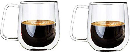 Vicloon Cristal Vidrio de Doble Pared, Taza de Cafe Doble 250 ml, Tazas de Café Resistentes al Calor, Doble Pared de Vidrio de Borosilicato Adecuado para Té, Café, Capuchino (Set de 2)