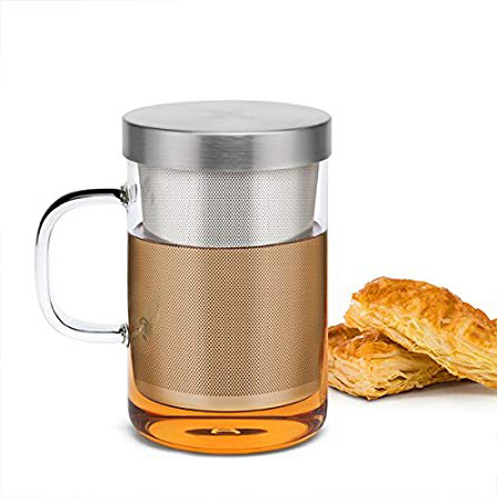 Samadoyo taza de té de cristal de borosilicato de alta calidad con de calidad alimentaria sus # 304 infusor filtro, té taza para café de té o té bolsa, resistente al calor, 500 ml, LFGB Test.