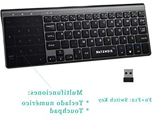 Zienstar-2.4Ghz Mini Teclado Inalámbrico con Touchpad y Teclado Numérico, Receptor USB para Smart TV, Android TV Box, HTPC, IPTV, XBOX360, PS3, PC, etc- Español
