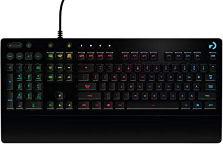 Logitech G213 Prodigy Teclado Gaming, Retroiluminación RGB LIGHTSYNC, Resistente a Salpicaduras, Personalizable, Controles Multimedia, Disposición QWERTY Español, Negro
