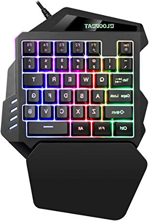 iAmotus Teclado Gaming para Una Sola Mano Ergonomica Reposamanos Rainbow LED Retroiluminación 35-Key Mini Portatil Teclado Profesional para Juegos per PC Windows/Mac(Negro)