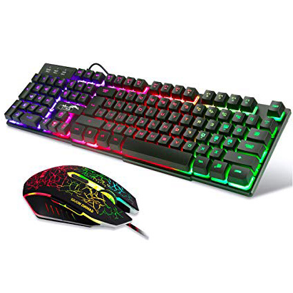 BAKTH Teclado y Ratón para Juegos, Color del Arco Iris USB LED Retroiluminada del Gaming Teclado y Ratón para Juego o Trabajo, Alto Desempeño, Mecánico Similar Teclado