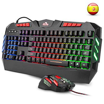 Rii RK900+ Teclado Gaming con sensibilidad mecánica Completo,Combo de Teclado y ratón con Cable,Diseño Gaming Multicolor retroiluminado,Especial para Gamers.