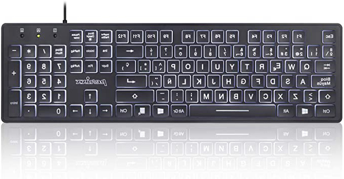 Perixx Periboard-317 es un Teclado con Cable y retroiluminado LED, Letras Impresas en Grande y con iluminación Blanca, Teclado Full Size, Configuración en español