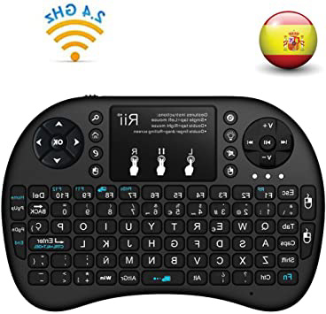 (Actualizado, Retroiluminado) Rii i8+ Mini teclado inalámbrico 2.4Ghz con touchpad integrado, retroiluminación Led y batería recargable de Litio-IO